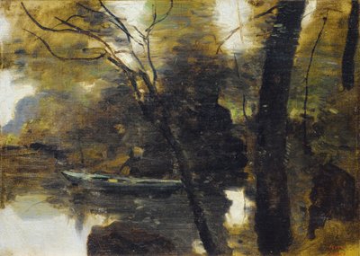 Noisy-le-grand, klein bootje op de rivier door Jean Baptiste Camille Corot